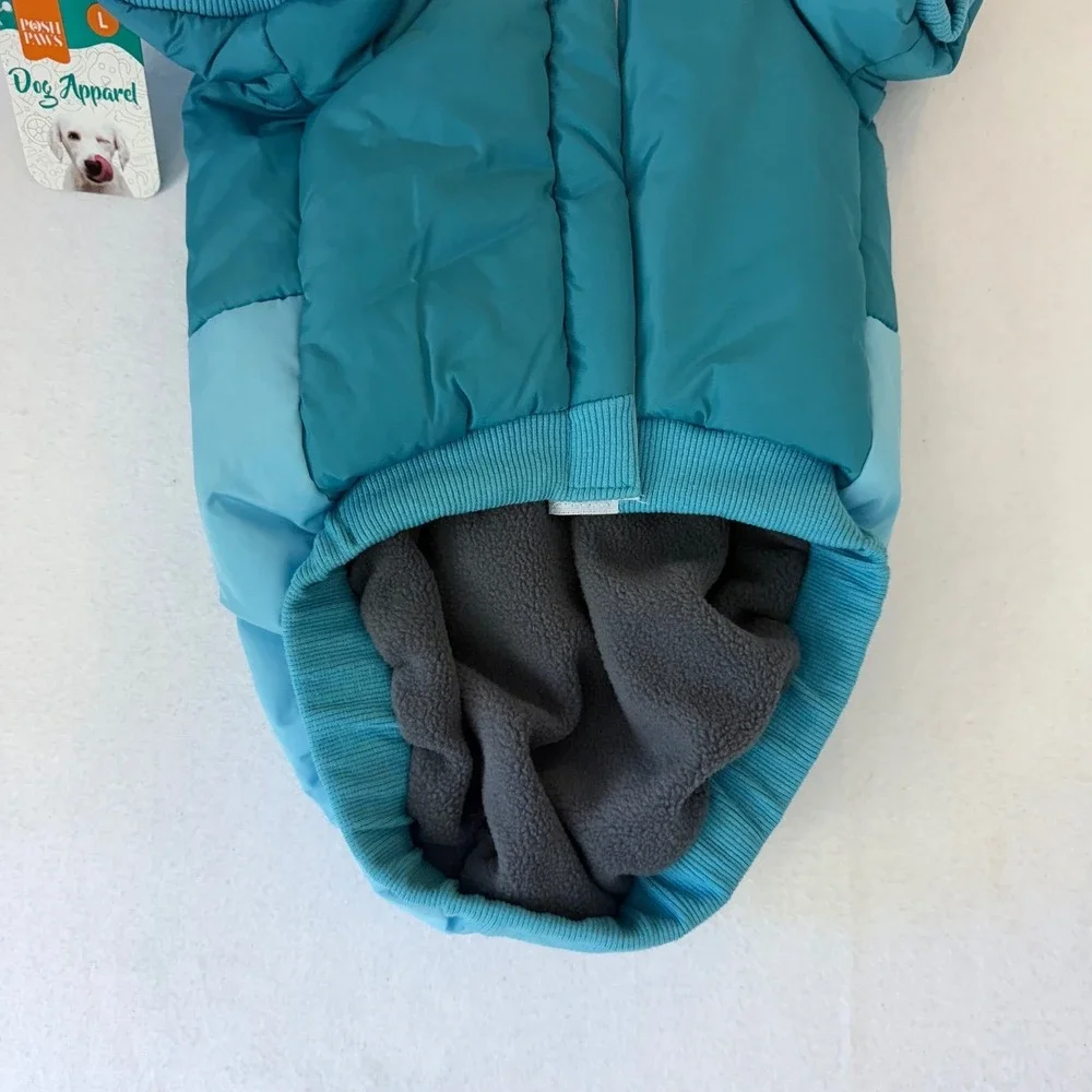 Posh Paws Blue Teal Snowflake Dog Puffer Jacket Fleece Lined Coat Large‎ NWT